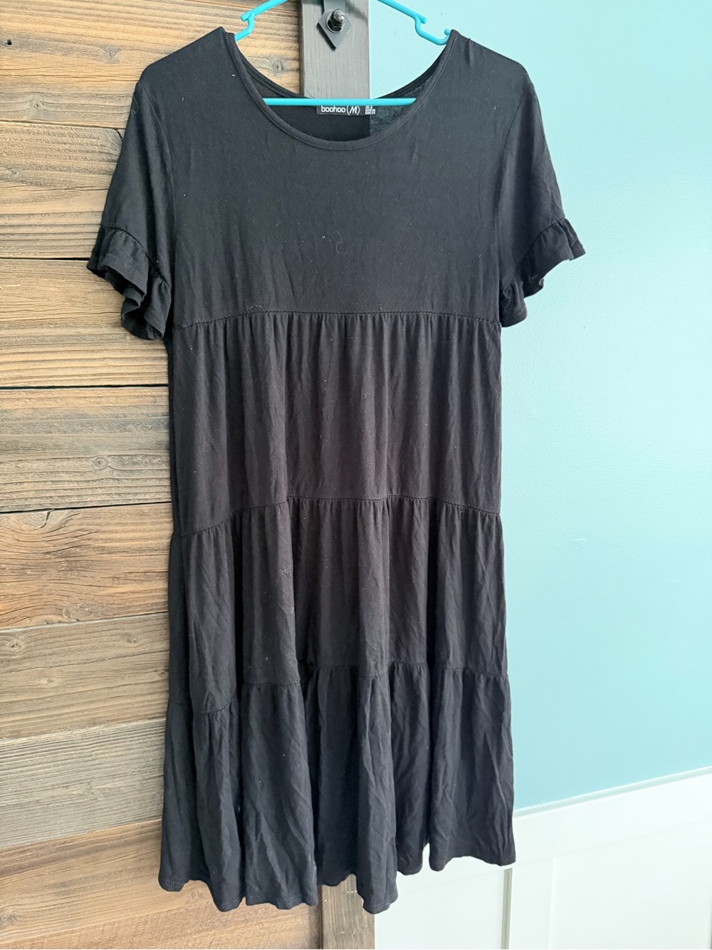 Boohoo Black Tiered Ruffle Sleeve Dress